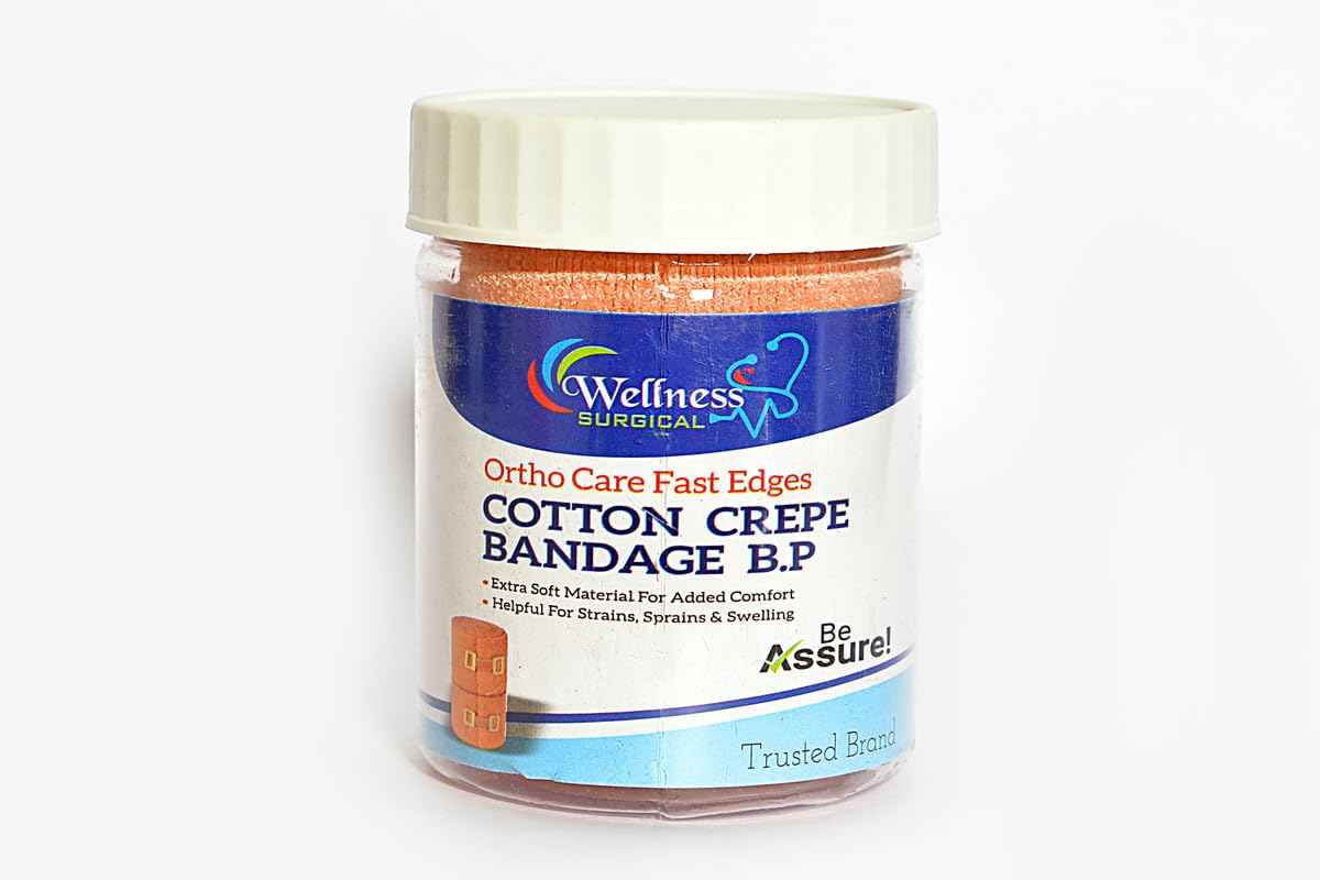 Wellness Surgical Cotton Crepe Bandage for Pain Relief & Injury, 8cm X 4mt - Roll Sports Wrist Wrap Straps, Muscle Elastic Compression (Stretched length)
