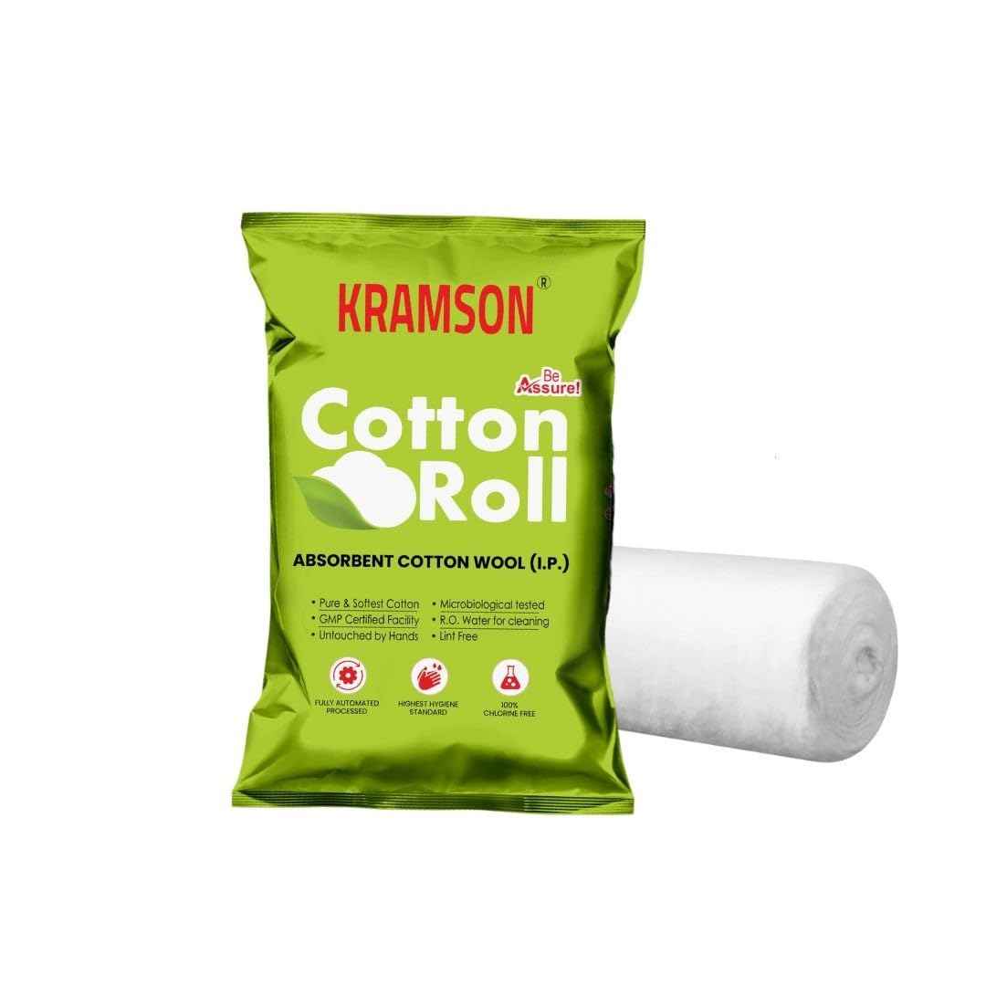 Kramson Pure Cotton Roll for Medical Wound | Care and Personal Use | Chlorine Free and Lint Free | Highly Absorbent RO Water Processed | Multipurpose Cotton for Clinic Salon and Home (300 gm)