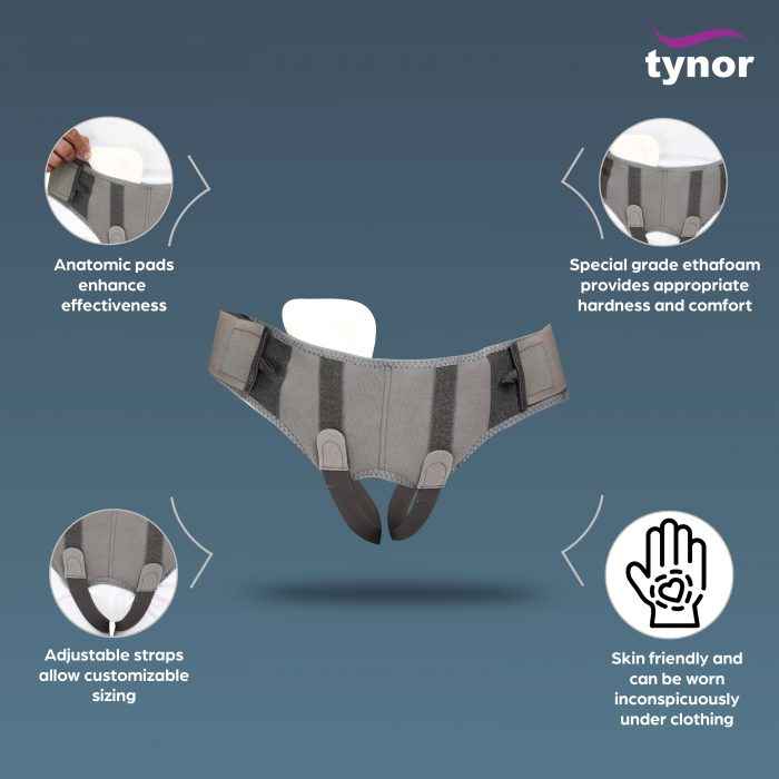 TYNOR A-16 HERNIA BELT, GREY, 1 UNIT