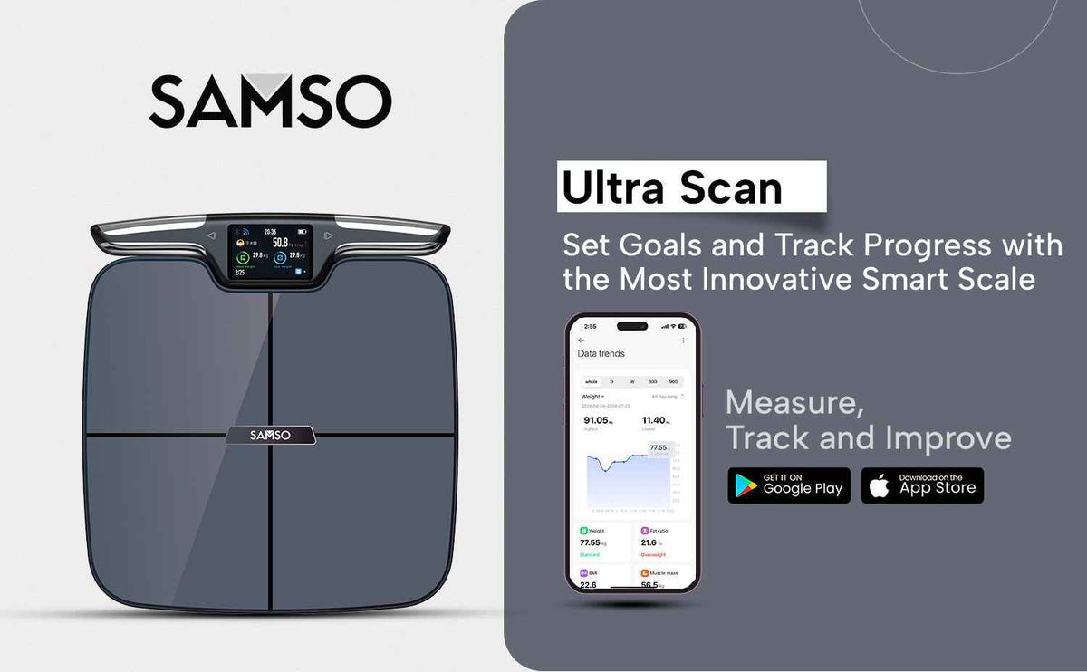 SAMSO Ultra Scan, Advanced 8 Electrode Smart Body Analyzer Scale with TFT Display, Bluetooth Connectivity, 56 Body Parameters